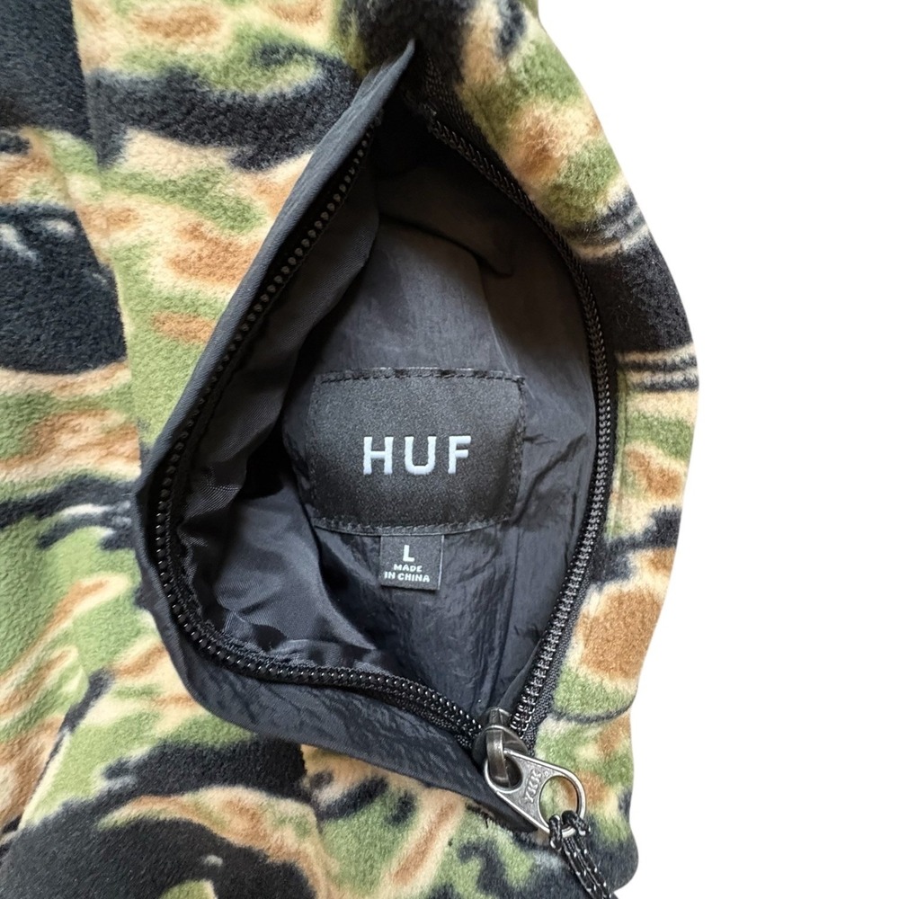 HUF Worldwide Reversible Jacket Mens Large Tiger Camo Polar Fleece Black‎ Shell - Picture 5 of 8